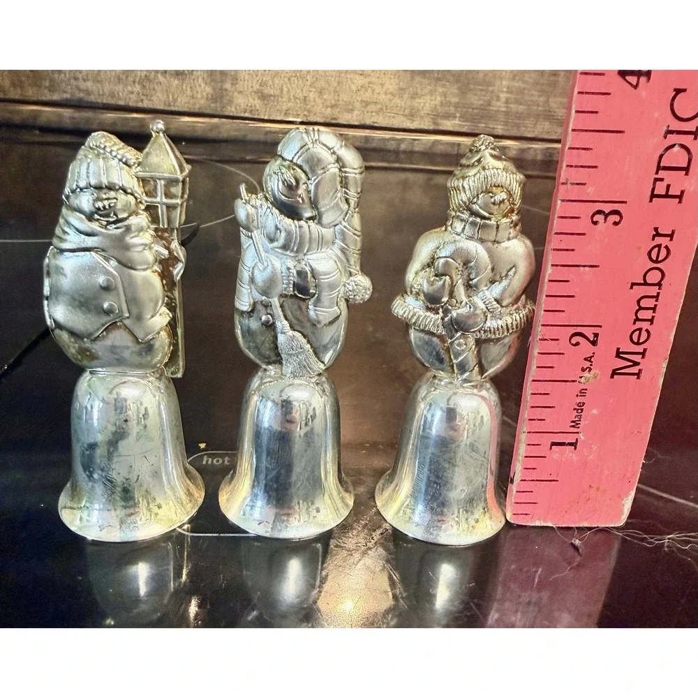 Wallace Snowmen Bell Set of 3  Christmas Holiday Silver plated In Box